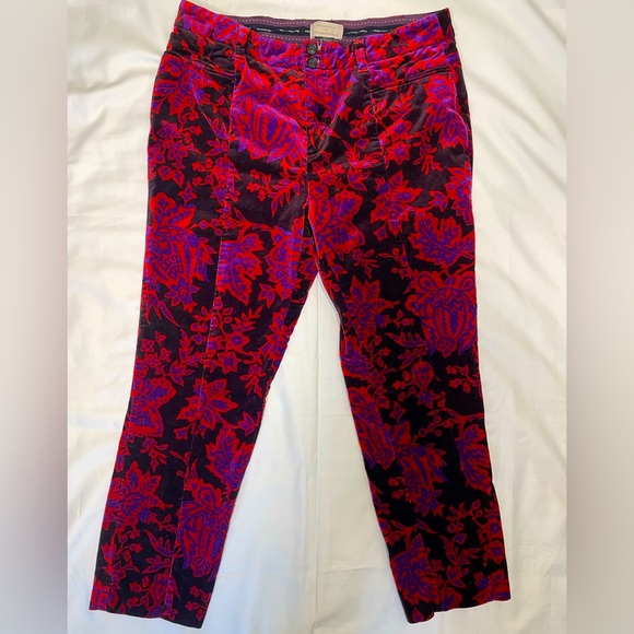 Anthropologie Women’s Essential Slim Velvet Floral Pattern Pants size 8 - Picture 2 of 7